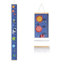Sujayu Growth Chart For Kids, Canvas Height Chart Ruler Removable Wood Hanging Wall Ruler Measurement Chart For Home Decoration (Spaceblue)