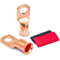 Wirefy 1 Gauge 38 Wire Lugs - Copper Cable Lugs - Battery Terminal Connectors - Ring Terminals - Crimp Battery Cable Ends - 22 Pcs (10 Pcs Copper Lugs  12 Pcs Heat Shrink Tubing)