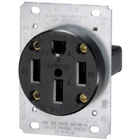 Leviton 279-S00 50 Amp, 125/250V, Nema 14-50R, 3P, 4W, Flush Mounting Receptacle, Straight Blade, Industrial Grade, Grounding, Side Wired, Steel Strap, Black