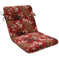Pillow Perfect Reversible Floral Stripe Indoor/Outdoor 1 Piece Split Back Round Corner Chair Seat Cushion With Ties, Deep Seat, Weather, And Fade Resistant, 40.5" X 21", Brown/Red Monserrat, 1 Count