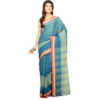 Bondi Blue and Moss Green Cotton Woven Festival Saree