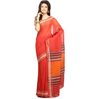 Vermilion Red Handloom Cotton Woven Festival Saree