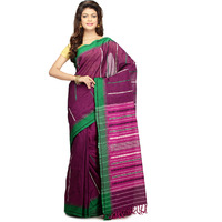 Purple Violet Handloom Cotton Woven Festival Saree