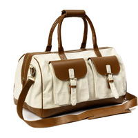 Ajax Vegan Leather Duffle Bag Beige & Gingerbread