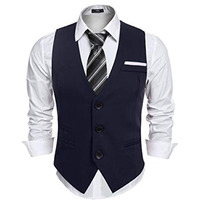 OORA Dark Navy Blue Color Formal V-Shape Tuxedo Style Waist Coat Fine,Ultra Slim Fit, Half Sleeves Blazer ,Casual Jacket for Men
