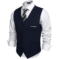 OORA Suiring Stuff Dark Navy Blue Color Formal V-Shape Tuxedo Style Waist Coat Fine Designer Party Wear ,Slim Fit, Half Sleeves Blazer ,Casual Jacket for Men