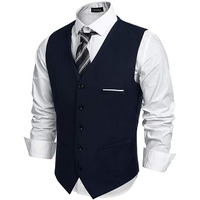 OORA Suiring Stuff Dark Navy Blue Color Formal V-Shape Tuxedo Style Waist Coat Fine Designer Party Wear , Ultra Slim Fit, Half Sleeves Blazer ,Casual Jacket for Men