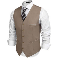 OORA Suiting Stuff BEIGE Color Formal V-Shape Tuxedo Style Waist Coat Fine , ultra Slim Fit, Half Sleeves Blazer ,Casual Jacket for Men