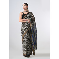 The Weavers Shop By Raavi Hand Block Cotton Printed Silk Black Saree