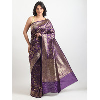 The Weavers Shop By Raavi Pure Kataan Silk Hand Woven Saree With Unstitched Blouse - Purple