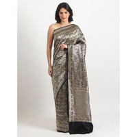 The Weavers Shop By Raavi Pure Kattan Silk Hand Double Zari Weave Saree With Unstitched Blouse - Black