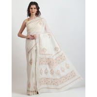 The Weavers Shop By raavi Chanderi Linen Chikankari Hand Hmbroidery Saree