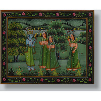 Krishna with gopies Painting by Shubham Gupta | Acrylic on cotton cloth painting  ArtozOn - 27 cm x 34 cm