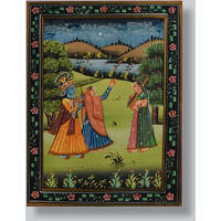 Krishna with gopies Painting by Shubham Gupta | Acrylic on cotton cloth painting  ArtozOn - 27 cm x 34 cm