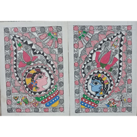 Paired Traditional Radha-Krishna Art Madhubani painting  ArtozOn - 8 in x 12 in