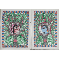 Paired Traditional Radha-Krishna Art Madhubani painting  ArtozOn - 8 in x 12 in