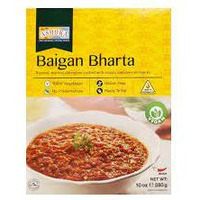 Ashoka Microwaveable Ready to Eat Meals - Baigan Bharta Mashed Aubergines Cooked with Onions, Tomatoes and Spices.