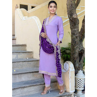 Navlik Womens Viscose Embroidered Straight Kurta with Pant and Dupatta Sets (NK2-450) (Size: Medium, Color: Purple)