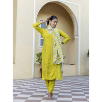 Navlik Women's Viscose Embroidered Straight Kurta with Pant and Dupatta Sets (NK-447) (Size: Small, Color: Lemon)