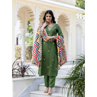 Navlik Women's Viscose Embroidered Straight Kurta with Pant and Dupatta Sets (NK-467) (Size: XX-Large, Color: Pista)