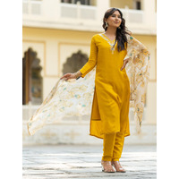 Navlik Women's Viscose Embroidered Straight Kurta with Pant And Dupatta Sets (NK-468) (Size: XX-Large, Color: Yellow)