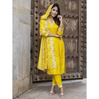 Navlik Women's Vichitra Silk Embroidered Straight Kurta with Pant and Dupatta Sets (NK-470) (Size: X-Small, Color: Yellow)