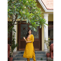 Navlik Women's Rayon Embroidered Straight Kurta with Pant and Dupatta Sets (NK-498) (Size: XX-Large, Color: Yellow)