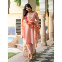 Navlik Women's Rayon Embroidery Printed Straight Kurta with Pant and Dupatta Sets (NK-508) (Size: Small, Color: Pink)