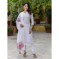 Navlik Women's Linen Cotton Embroidered Straight Kurta with Pant and Dupatta Sets (NK-550) (Size: X-Small, Color: Offwhite)