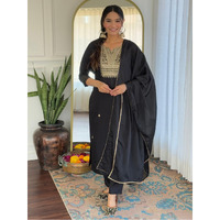 Navlik Women's Rayon Slub Embroidered Straight Kurta with Pant And Dupatta Sets (NK-554) (Size: X-Small, Color: Black)