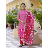 Navlik Women's Rayon Printed Straight Kurta with Pant and Dupatta Sets (NK-558) (Size: XX-Large, Color: Pink)