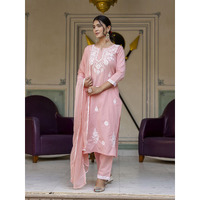 Navlik Women's Pure Cotton Embroidered Straight Kurta with Pant And Dupatta Sets (NK-574) (Size: Medium, Color: Peach)