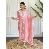 Navlik Women's Pure Cotton Embroidered Straight Kurta with Pant And Dupatta Sets (NK-574) (Size: X-Small, Color: Peach)