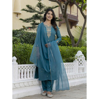 Navlik Women's Viscose Rayon Embroidered Straight Kurta with Pant and Dupatta Sets (NK-577) (Size: XXX-Large, Color: Rama)