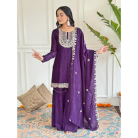 Navlik Women's Vichitra SIlk with Lining Embroidered Straight Kurta with Pant And Dupatta Sets (NK-582) (Size: Medium, Color: Wine)