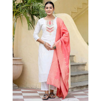 Navlik Women's Viscose Cotton Embroidered Straight Kurta with Pant and Dupatta Sets (NK-585) (Size: XX-Large, Color: Peach)