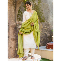 Navlik Women's Viscose Cotton Embroidered Straight Kurta with Pant and Dupatta Sets (NK-585) (Size: Small, Color: Pista)