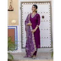 Navlik Women's Viscose Silk Embroidered Straight Kurta with Pant And Dupatta Sets (NK-586) (Size: X-Large, Color: Maroon)