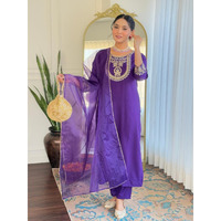 Navlik Women's Lemon Yellow Rayon Slub Embroidered Straight Kurta with Rayon Slub Pant and Organza Laced Dupatta Sets (NK-596) (Size: Medium, Color: Wine)