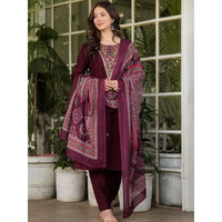 Navlik Women's Rayon Slub Embroidered Straight Kurta with Pant And Dupatta Sets (NK-607) (Size: Medium, Color: Maroon)