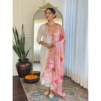 Navlik Women's Off White Rayon with Inner Embroidered Straight Kurta with Rayon Pant and Silk Chiffon Laced Dupatta Sets (NK-626) (Size: XXX-Large, Color: Offwhite)