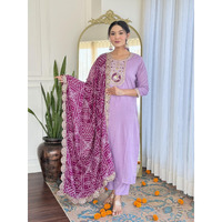 Navlik Women's Levender BSY Viscose Embroidered Straight Kurta with BSY Viscose Pant and Silk Blend Embroidered Laced Dupatta Sets (NK-630) (Size: X-Large, Color: Levender)