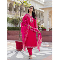 Navlik Women's BSY Viscose Embroidered Straight Kurta with Pant And Dupatta Sets (NK-642) (Size: Large, Color: Gajri)