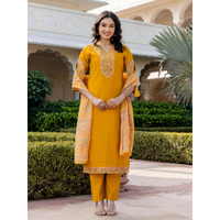 Navlik Women's BSY Viscose Embroidered Straight Kurta with Pant And Dupatta Sets (NK-642) (Size: Medium, Color: Yellow)