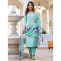 Navlik Women's Viscose Embroidered Straight Kurta with Pant and Dupatta Sets (NK-665) (Size: Small, Color: Firoji)