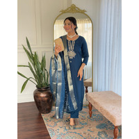 Navlik Women's Rayon Embroidered Straight Kurta with Pant and Dupatta Sets (NK-671) (Size: XX-Large, Color: Petrol)