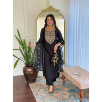 Navlik Women's Viscose Embroidered Straight Kurta with Pant and Dupatta Sets (NK-674) (Size: Medium, Color: Black)
