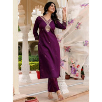 Navlik Women's Rayon Slub Embroidered Straight Kurta with Pant and Dupatta Sets (NK-675) (Size: XXX-Large, Color: Wine)