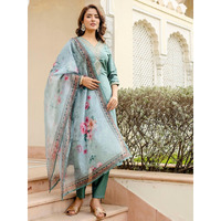 Navlik Women's Rayon Embroidered Straight Kurta with Pant and Dupatta Sets (NK-696) (Size: Large, Color: Pista)