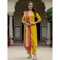 Navlik Women's Rayon Embroidered Straight Kurta with Rayon Pant And Taby Printed Dupatta Sets (697) (Size: X-Large, Color: Mustard)